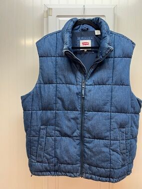 Levi's Men's Denim-Look Quilted Puffer Vest in Deep Blue
